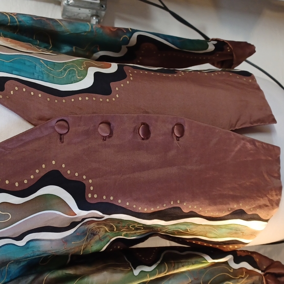 Louise Blumberg silk watercolor blazer jacket coat sz M - Picture 3 of 9